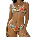 ZAFUL Women's Tie Back Padded High Cut Bralette Bikini Set 2 Piece Swimsuit