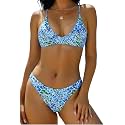 ZAFUL Women's Tie Back Padded High Cut Bralette Bikini Set 2 Piece Swimsuit