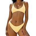ZAFUL Women's Tie Back Padded High Cut Bralette Bikini Set 2 Piece Swimsuit
