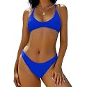 ZAFUL Women's Tie Back Padded High Cut Bralette Bikini Set 2 Piece Swimsuit