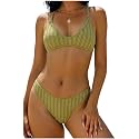 ZAFUL Women's Tie Back Padded High Cut Bralette Bikini Set 2 Piece Swimsuit