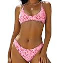 ZAFUL Women's Tie Back Padded High Cut Bralette Bikini Set 2 Piece Swimsuit