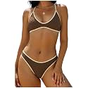 ZAFUL Women's Tie Back Padded High Cut Bralette Bikini Set 2 Piece Swimsuit