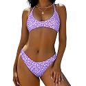 ZAFUL Women's Tie Back Padded High Cut Bralette Bikini Set 2 Piece Swimsuit