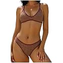 ZAFUL Women's Tie Back Padded High Cut Bralette Bikini Set 2 Piece Swimsuit