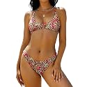 ZAFUL Women's Tie Back Padded High Cut Bralette Bikini Set Two Piece Swimsuit