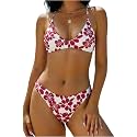 ZAFUL Women's Tie Back Padded High Cut Bralette Bikini Set 2 Piece Swimsuit