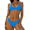 ZAFUL Women's Tie Back Padded High Cut Bralette Bikini Set 2 Piece Swimsuit