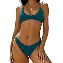 ZAFUL Women's Tie Back Padded High Cut Bralette Bikini Set 2 Piece Swimsuit