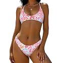 ZAFUL Women's Tie Back Padded High Cut Bralette Bikini Set 2 Piece Swimsuit