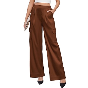 ZAFUL Womens Satin Pants Wide Leg High