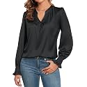 ZAFUL Womens V Neck Blouse Silky Satin