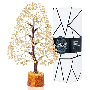 zaicus citrine gemstone money tree feng shui bonsai for reiki healing energy generator spiritual crystal chakra home office interior decor ideal gift 10-12 inch