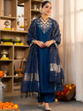 zaierra Embroidered Kurta Palazzo Dupatta Set