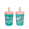 Zak Designs Kelso 15 oz Tumbler Set, (Shells) Leak-Proof Screw-On Lid with Straw Made of Durable Plastic and Silicone, Perfect Cup Bundle for Kids (2pc Set)