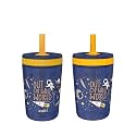 Zak Designs Kelso 15 oz Tumbler Set, (Space) Leak-Proof Screw-On Lid with Straw Made of Durable Plastic and Silicone, Perfect Cup Bundle for Kids (2pc Set)