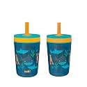 Zak Designs Kelso 15 oz Tumbler Set, (Underwater) Leak-Proof Screw-On Lid with Straw Made of Durable Plastic and Silicone, Perfect Bundle for Kids (2pc Set)