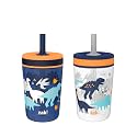 Zak Designs Kelso Toddler Cups For Travel or At Home, 2 Count Durable Plastic Sippy Cups With Leak-Proof Design is Perfect For Kids (DinoRoar, Zaksaurus), 15 Ounces (Pack of 12)