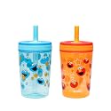 Zak Designs Sesame Street Kelso Toddler Tumblers For Travel or At Home, 2 Count Durable Plastic Sippy Cups With Leak-Proof Design is Perfect For Kids (Elmo and Cookie Monster), 15 Ounces (Pack of 12)