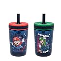 Zak Designs Super Mario Kelso 15oz Leak-Proof Toddler Straw Cups, 2-Pack