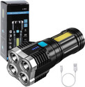 Zakheza 4-in-1 Rechargeable LED Torch, Waterproof High-Power Pocket Flashlight USB-C Black Plastic Table Lantern