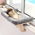 Zakkart Cat Perch for Windowsill with Bolsters (Natural Wood/Gray, XL)