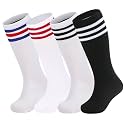Zando 4 Pairs Kids Soccer Socks Athletic Youth Boys Girls Knee High Socks