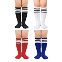 Zando 4 Pairs Kids Soccer Socks Athletic Youth Boys Girls Knee High Socks