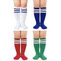 Zando 4 Pairs Kids Soccer Socks Athletic Youth Boys Girls Knee High Socks