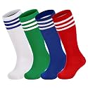 Zando 4 Pairs Kids Soccer Socks Athletic Youth Boys Girls Knee High Socks