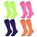 Zando 4 Pairs Kids Soccer Socks Athletic Youth Boys Girls Knee High Socks
