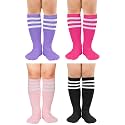 Zando 4 Pairs Kids Soccer Socks Athletic Youth Boys Girls Knee High Socks