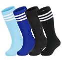 Zando 4 Pairs Kids Soccer Socks Athletic Youth Boys Girls Knee High Socks