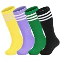 Zando 4 Pairs Kids Soccer Socks Athletic Youth Boys Girls Knee High Socks