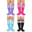 Zando 4 Pairs Kids Soccer Socks Athletic Youth Boys Girls Knee High Socks