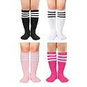 Zando 4 Pairs Kids Soccer Socks Athletic Youth Boys Girls Knee High Socks