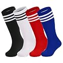 Zando 4 Pairs Kids Soccer Socks Athletic Youth Boys Girls Knee High Socks