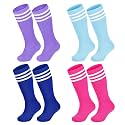 Zando 4 Pairs Kids Soccer Socks Athletic Youth Boys Girls Knee High Socks