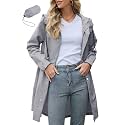 Zando Long Packable Rain Jacket Women Waterproof Raincoat with Hood
