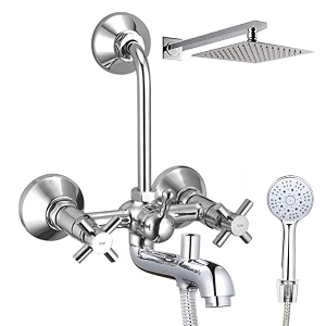 zap cast305 caster series 100 high grade brass 3 in 1 wall mixer with shower arms amp head  multi flow hand shower with 15 meter flexible tube chrome