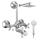 ZAP CAST305 CASTER Series 100% High Grade Brass 3 in 1 Wall Mixer with Shower Arms & Head | Multi Flow Hand Shower with 1.5 Meter Flexible Tube (Chrome)