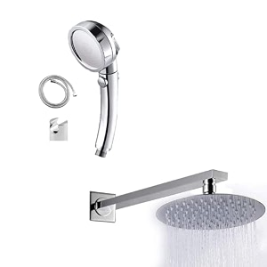 zap combo  circular overhead shower with rod 304 ss polished  exotic series handheld shower with 3 spray modes  pause  hose pipe amp wall hook  leak-proof  chrome finish