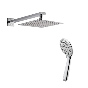 zap combo  hexa ultra square 304 stainless steel overhead shower with rod  ss 304 abs silicone hand shower  high-pressure rain shower  leak-proof  chrome finish