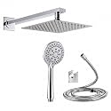 ZAP Hexa Ultra Square 304 Stainless Steel Overhead Shower Combo | High Pressure Rain Shower with ABS Silicone Hand Shower, Flexible Hose Pipe, Wall Hook | Rust-Free Chrome Finish