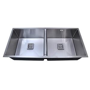 zap quiet design double bowl kitchen sink  45x20 cm chrome finish with r-angle corners thick soundproof padding easy filter drainage system  modern stainless steel sink for modular kitchens
