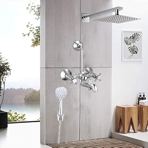 zap deluxe series 3-in-1 wall mixer  100 high grade brass  with shower arm overhead shower multi-flow hand shower amp 15 meter flexible tube  chrome finish bathroom fitting set