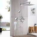 ZAP Deluxe Series 3-in-1 Wall Mixer | 100% High Grade Brass | With Shower Arm, Overhead Shower, Multi-Flow Hand Shower &amp; 1.5 Meter Flexible Tube | Chrome Finish Bathroom Fitting Set