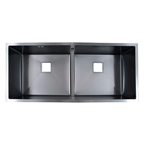 zap double bowl kitchen sink  45x20 cm black finish stainless steel sink with dual water aerator fruit basket drainer basket waste coupling amp pipe  zero radius corners  smooth drainage