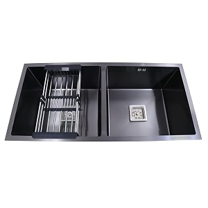 zap single bowl black kitchen sink  37x18 cm stainless steel sink with dual water aerator sink drainer basket waste pipe amp steel waste coupling  smooth drainage noise reduction pads 