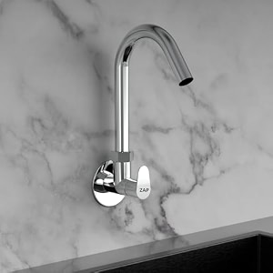 zap pluto heavy kitchen sink tap with 360 swivel spout amp wall flange  wall-mounted sink cock for kitchen wash basin and utility area  smooth water flow  7-year warranty